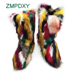 Luxury Winter Faux Fur Thigh High Snow Boots Shoes Women Men Ankle Snow Boots Fluffy Mongolian Fur Platform Snow Boots For Women