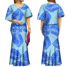 Tapa Design Upscale Fishtail Dress Two Piece Size S-8XL Polynesian High Quality Polyester Flared Sleeve Puletasi Mermaid Skirt