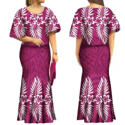 Tapa Design Upscale Fishtail Dress Two Piece Size S-8XL Polynesian High Quality Polyester Flared Sleeve Puletasi Mermaid Skirt