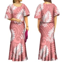 Tapa Design Upscale Fishtail Dress Two Piece Size S-8XL Polynesian High Quality Polyester Flared Sleeve Puletasi Mermaid Skirt