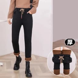 Winter Baggy Warm Fleece Lined Jeans Women Vintage Lace Up Harem Denim Pants Ankle-length Vaqueros Thicken Kot Pantalones New