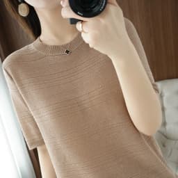 100% cotton round neck thin loose breathable pullover short sleeve 2023 summer new women's casual knitting half sleeve top T-shi