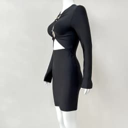 Wholesale Women's Black Hollow Long Sleeve Tight Mini Sexy Evening Celebrity Cocktail Party Bandag Dress
