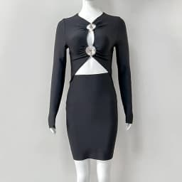 Wholesale Women's Black Hollow Long Sleeve Tight Mini Sexy Evening Celebrity Cocktail Party Bandag Dress