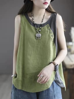 Amax luluE Summer Design Style Clothes Womens Pink Casual Tank Ladies Cotton Linen T-shirts Girl Buttons Vintage Tops Big Size