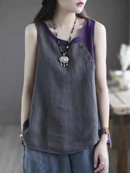 Amax luluE Summer Design Style Clothes Womens Pink Casual Tank Ladies Cotton Linen T-shirts Girl Buttons Vintage Tops Big Size