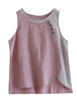 Amax luluE Summer Design Style Clothes Womens Pink Casual Tank Ladies Cotton Linen T-shirts Girl Buttons Vintage Tops Big Size