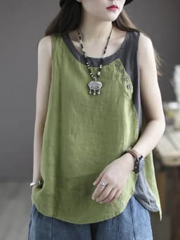 Amax luluE Summer Design Style Clothes Womens Pink Casual Tank Ladies Cotton Linen T-shirts Girl Buttons Vintage Tops Big Size