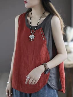 Amax luluE Summer Design Style Clothes Womens Pink Casual Tank Ladies Cotton Linen T-shirts Girl Buttons Vintage Tops Big Size