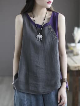 Amax luluE Summer Design Style Clothes Womens Pink Casual Tank Ladies Cotton Linen T-shirts Girl Buttons Vintage Tops Big Size