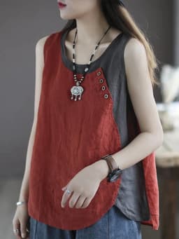 Amax luluE Summer Design Style Clothes Womens Pink Casual Tank Ladies Cotton Linen T-shirts Girl Buttons Vintage Tops Big Size
