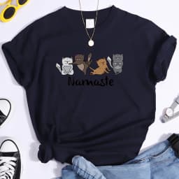 Happy Kitten Dancing Happily Printing T-shirts For Women Vintage Tshirts Oversize o-neck Top Fashion Soft Woman's Tshirts