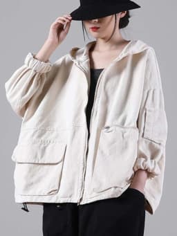 Amax luluE Autumn New Jacket 2024 Women White Hooded Zipper Coat Casual Loose Streetwear Female Pockets Vintage Harajuku Clothes