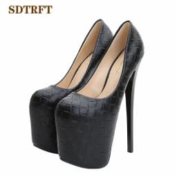 SDTRFT Crossdresser Shoes Woman Platforms 20cm Thin High Heels Sexy Round Toe Club Pumps Ladies Wedding Stiletto Plus size:34-50