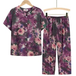 UHYTGF Middle-Aged Elderly Womens Suit Fashion Printing Casual Thin Summer Two-Piece Set Comfortable 3XL Big Size Tracksuit 1378