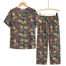 UHYTGF Middle-Aged Elderly Womens Suit Fashion Printing Casual Thin Summer Two-Piece Set Comfortable 3XL Big Size Tracksuit 1378