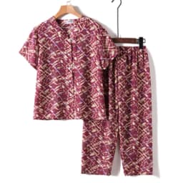 UHYTGF Middle-Aged Elderly Womens Suit Fashion Printing Casual Thin Summer Two-Piece Set Comfortable 3XL Big Size Tracksuit 1378