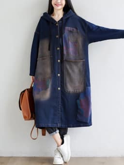 Amax luluE 2024 Autumn Korean Luxury Brand Ladies Vintage Demin Coats Women Casual Printed Trenches Hooded Oversized Windbreaker