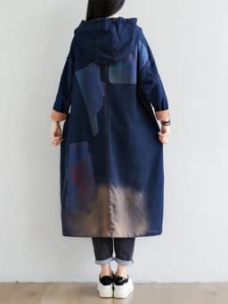 Amax luluE 2024 Autumn Korean Luxury Brand Ladies Vintage Demin Coats Women Casual Printed Trenches Hooded Oversized Windbreaker