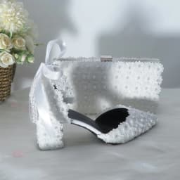 BaoYaFang Tassel pearl Fashion wedding shoes and bags Bride High heels Platform shoes ladies ankle strap party dress shoes woman