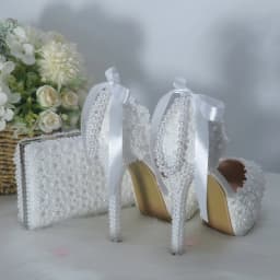 BaoYaFang Tassel pearl Fashion wedding shoes and bags Bride High heels Platform shoes ladies ankle strap party dress shoes woman