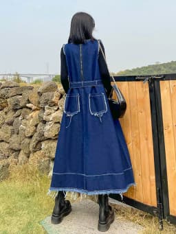 Amax LuluE Korean Luxury Fashion Spring Women Vintage Denim Vest Dress Ladies Casual Sleeveless Vestido Female Oversized Clothes