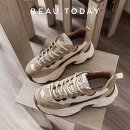 BeauToday Platform Sneakers Women Suede Leather Patchwork Fabric Round Toe Mixed Color Lace-Up Chunky Sole Ladies Trainers 29430