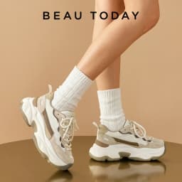 BeauToday Platform Sneakers Women Suede Leather Patchwork Fabric Round Toe Mixed Color Lace-Up Chunky Sole Ladies Trainers 29430