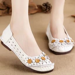 Beige flats ladies luxury genuine leather loafers breathable shoes womens shallow moccasins walking shoe