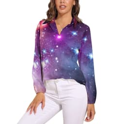 Colorful Galaxy Blouse Long-Sleeve Night Sky Bright Stars Kawaii Blouses Female Simple Oversize Shirts Graphic Top Birthday Gift
