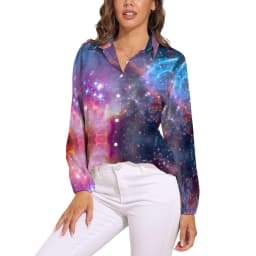 Colorful Galaxy Blouse Long-Sleeve Night Sky Bright Stars Kawaii Blouses Female Simple Oversize Shirts Graphic Top Birthday Gift
