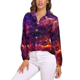 Colorful Galaxy Blouse Long-Sleeve Night Sky Bright Stars Kawaii Blouses Female Simple Oversize Shirts Graphic Top Birthday Gift