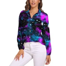 Colorful Galaxy Blouse Long-Sleeve Night Sky Bright Stars Kawaii Blouses Female Simple Oversize Shirts Graphic Top Birthday Gift