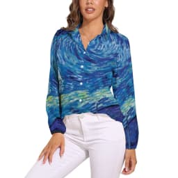 Colorful Galaxy Blouse Long-Sleeve Night Sky Bright Stars Kawaii Blouses Female Simple Oversize Shirts Graphic Top Birthday Gift