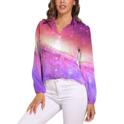 Colorful Galaxy Blouse Long-Sleeve Night Sky Bright Stars Kawaii Blouses Female Simple Oversize Shirts Graphic Top Birthday Gift