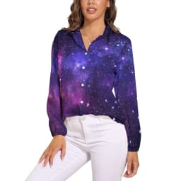 Colorful Galaxy Blouse Long-Sleeve Night Sky Bright Stars Kawaii Blouses Female Simple Oversize Shirts Graphic Top Birthday Gift