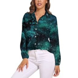Colorful Galaxy Blouse Long-Sleeve Night Sky Bright Stars Kawaii Blouses Female Simple Oversize Shirts Graphic Top Birthday Gift