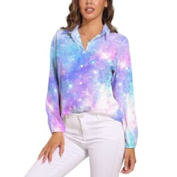 Colorful Galaxy Blouse Long-Sleeve Night Sky Bright Stars Kawaii Blouses Female Simple Oversize Shirts Graphic Top Birthday Gift