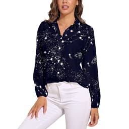 Colorful Galaxy Blouse Long-Sleeve Night Sky Bright Stars Kawaii Blouses Female Simple Oversize Shirts Graphic Top Birthday Gift
