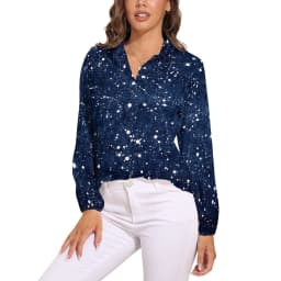 Colorful Galaxy Blouse Long-Sleeve Night Sky Bright Stars Kawaii Blouses Female Simple Oversize Shirts Graphic Top Birthday Gift
