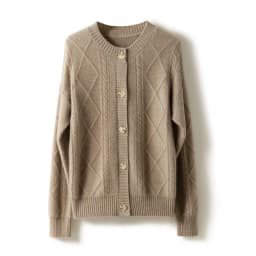 2021 autumn/winter new cashmere sweater Women's round neck cardigan sweater coat twist loose large size knit 100% wool