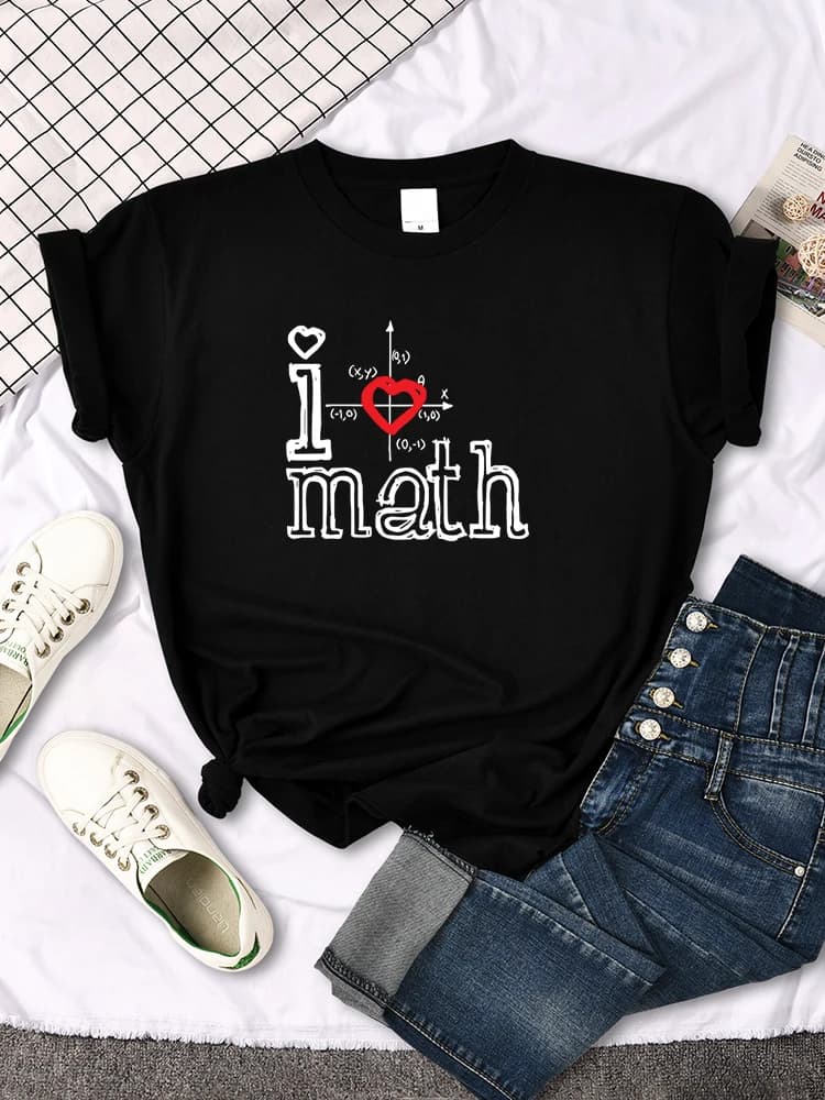 T-Shirts Women's I Love Math Letter Pattern Printed T-Shirt Women Casual Tees Oversize Soft Female t-Shirt Japan Style Tops