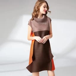Women's Doll Collar Cuff Patchwork Pleated Midi Dress Loose Mid Length Dress Contrasting Colors Slim English Sen Feminine New