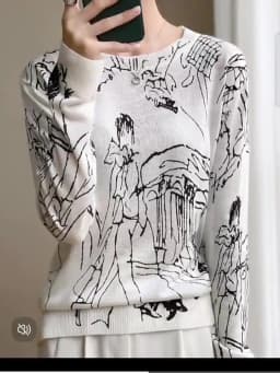 Summer Trendy Fine Imitation Wool Knitted T-Shirt Women's Short-Sleeved Top Graffiti Digital Jacquard Pullover Ladies Sweater