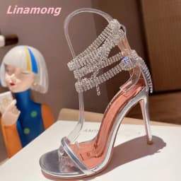 Sexy Summer Newest Women Sandals Open Toe Thin High Heel Comfortable Solid BlingBling Fashion Leather Party Wedding Shoes 2024