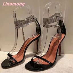 Sexy Summer Newest Women Sandals Open Toe Thin High Heel Comfortable Solid BlingBling Fashion Leather Party Wedding Shoes 2024