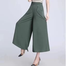 UHYTGF Fashion Summer Culottes Women's Elastic High Waist Wide Leg Female Thin Trousers Elegant Ladies Casual Skirt Pants 1765