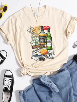 Beer Card Cigarettes Printed Tshirts Female Summer Breathable T-Shirts Casual Quality Tops Soft Comfortable Cool T-Shirt Women'S