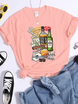 Beer Card Cigarettes Printed Tshirts Female Summer Breathable T-Shirts Casual Quality Tops Soft Comfortable Cool T-Shirt Women'S