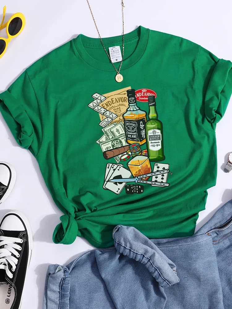Beer Card Cigarettes Printed Tshirts Female Summer Breathable T-Shirts Casual Quality Tops Soft Comfortable Cool T-Shirt Women'S